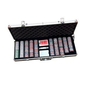 500-Piece Poker Chip Set With Aluminum Carrying Case Dealer Button & 2 Decks Of